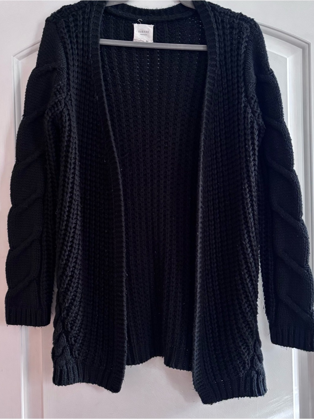 Black Knit Open-Front Cardigan Sweater